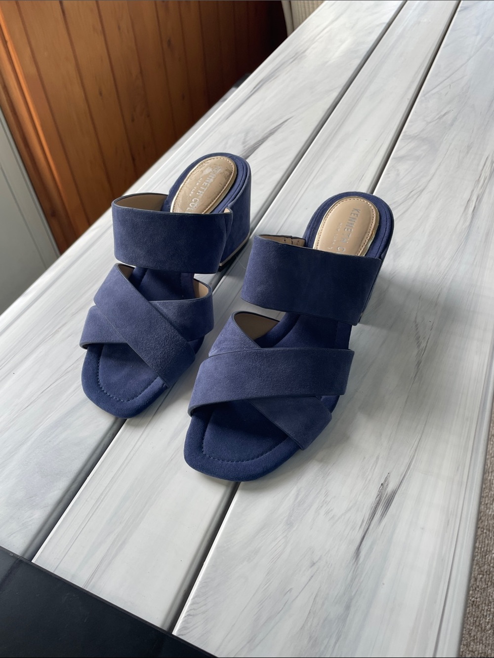 Kensie Navy Suede Crisscross Slide Mules